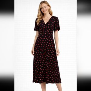NwT A New Day Fun Lip Black and Red Patterned Dress